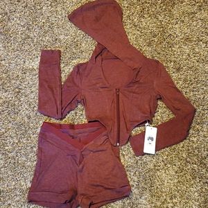 Maroon Shorts & Crop Jacket